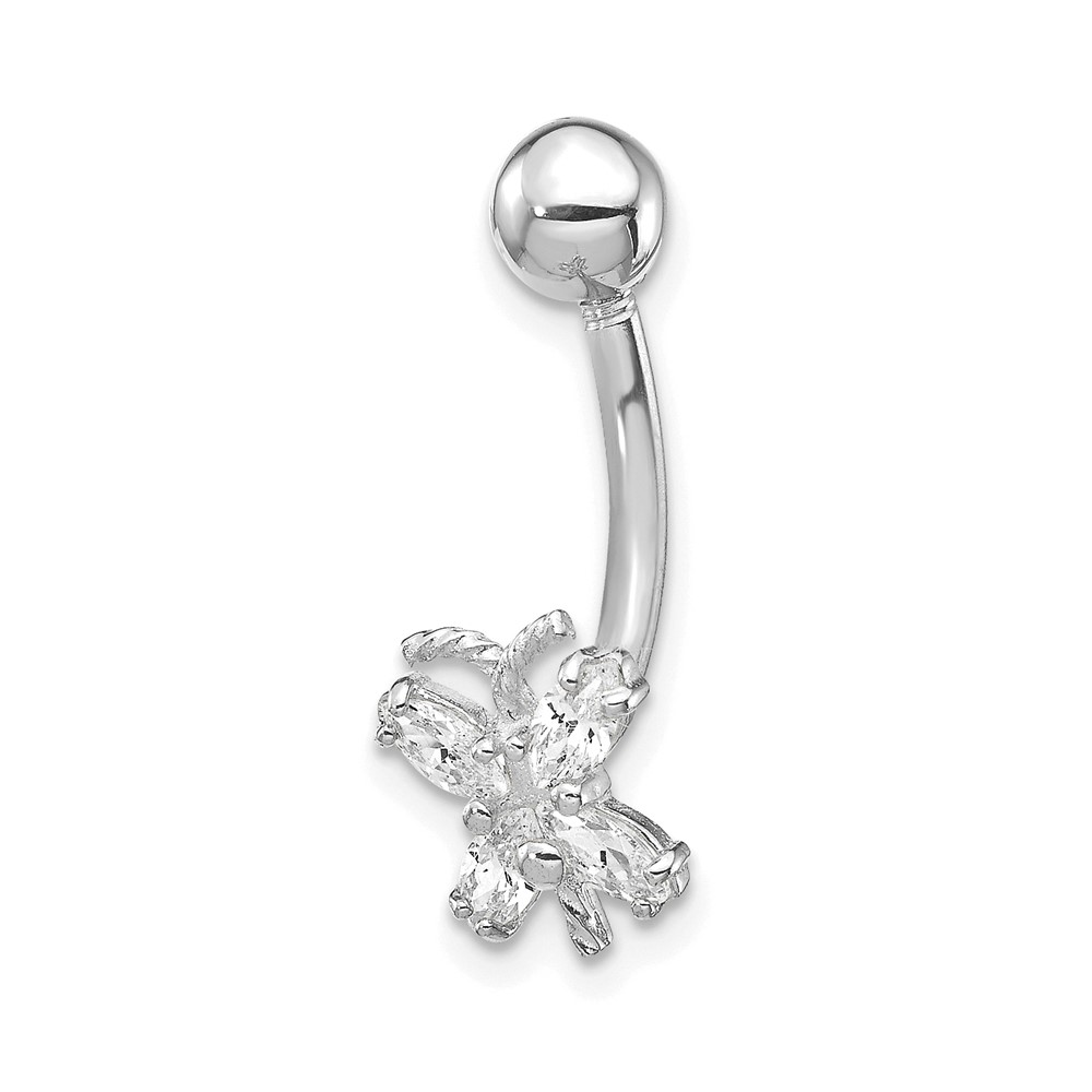 10k White Genuine Gold With Cz Butterfly Belly Dangle Drop